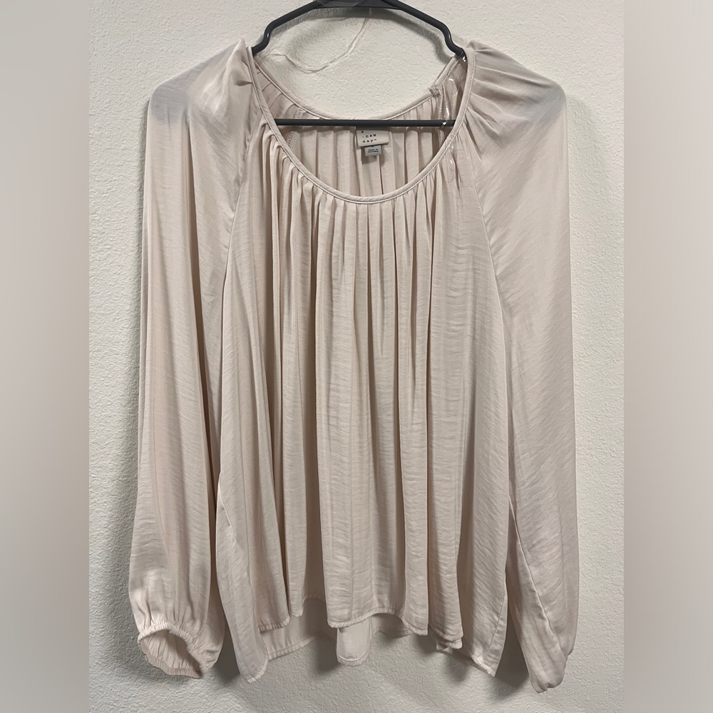 White/Creamy Flowy Sheer Long Sleeve Blouse
